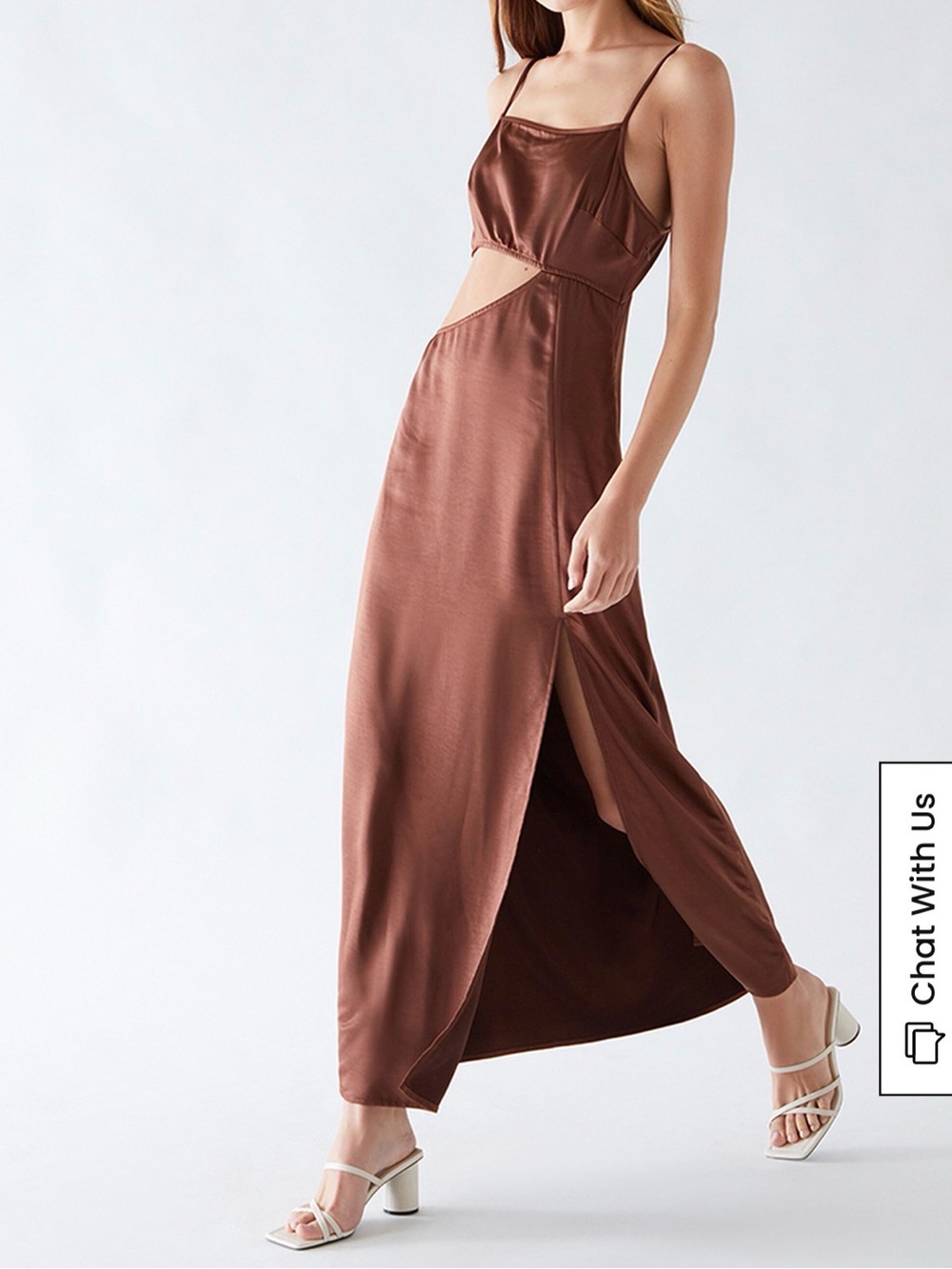 LA Hearts Side Cutout Satin Maxi Brown Dress
